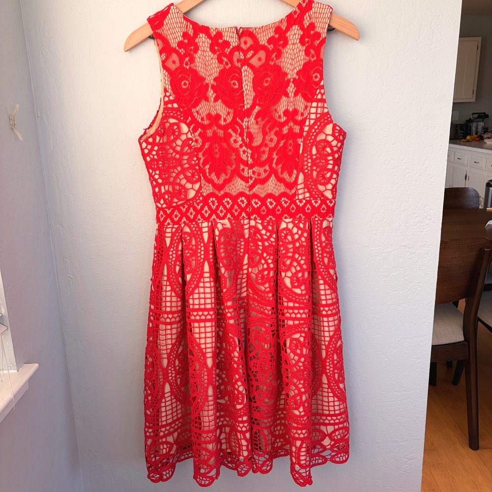Anthropologie HD in Paris Dress Dress Women's 8 Coral Red Crochet Lace - Picture 2 of 14
